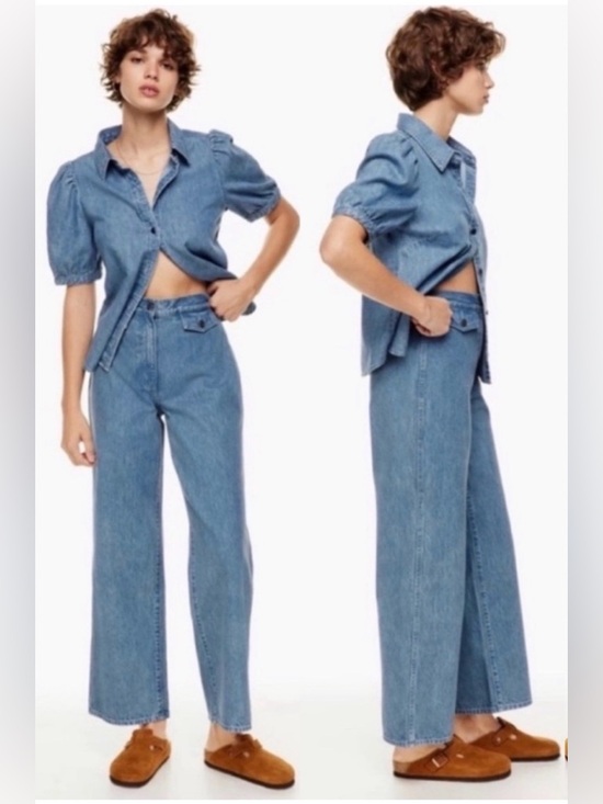 Wilfred Free Aritzia High Rise Wide Leg Jean in Ocean Medium Blue Size 8